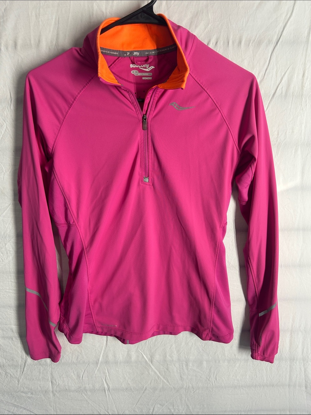 Saucony Women's Hot Pink Half-Zip Ski Top with Orange Collar